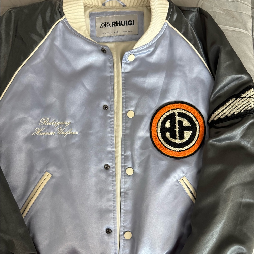 Zara x Rhuigi RHU Varsity Jacket Size M Blue Black Collab Sold Out 2022